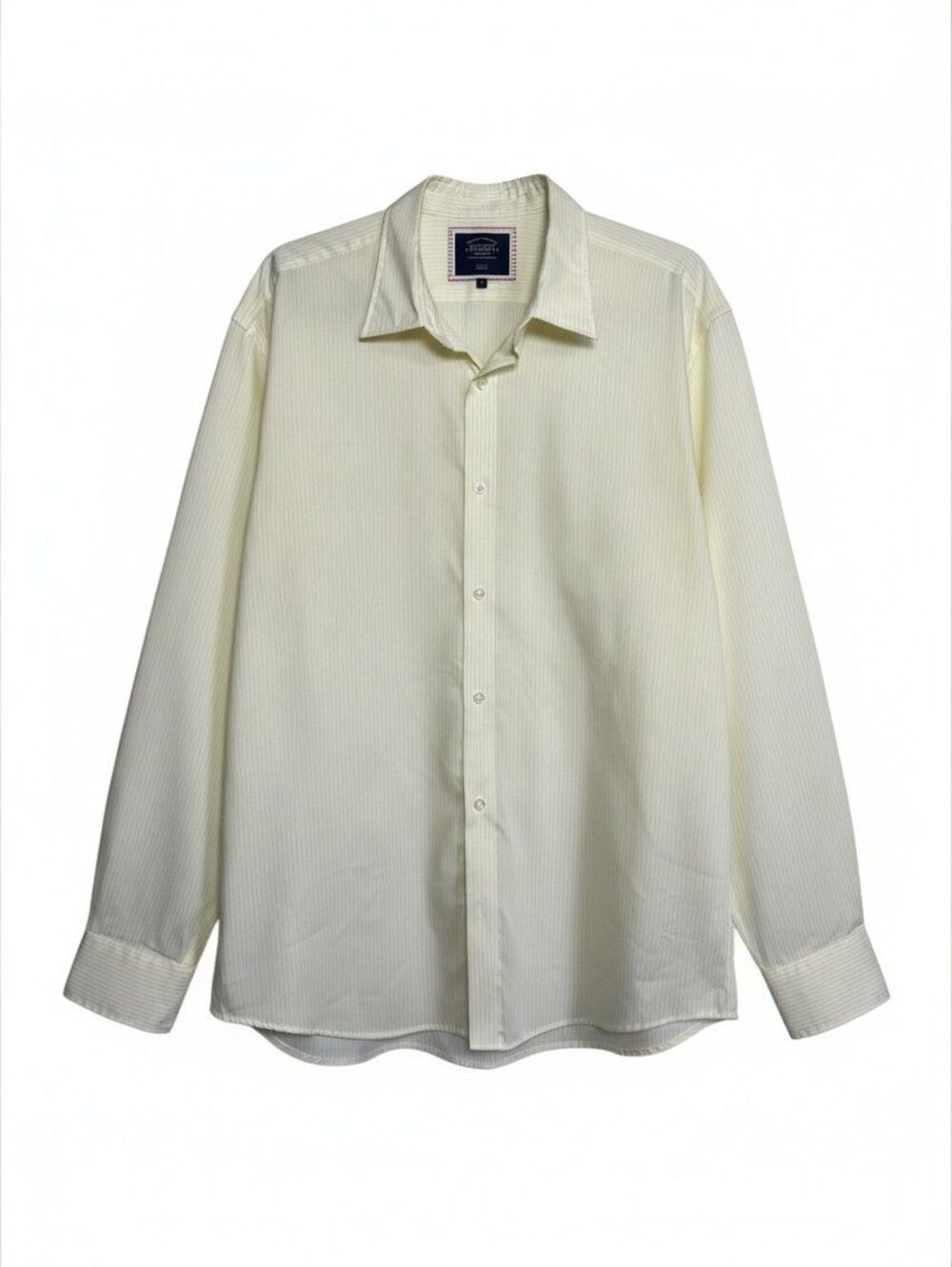 Charles Tyrwhitt Mens XL Slim Fit Non-Iron Yellow White Stripe Long Sleeve Shirt